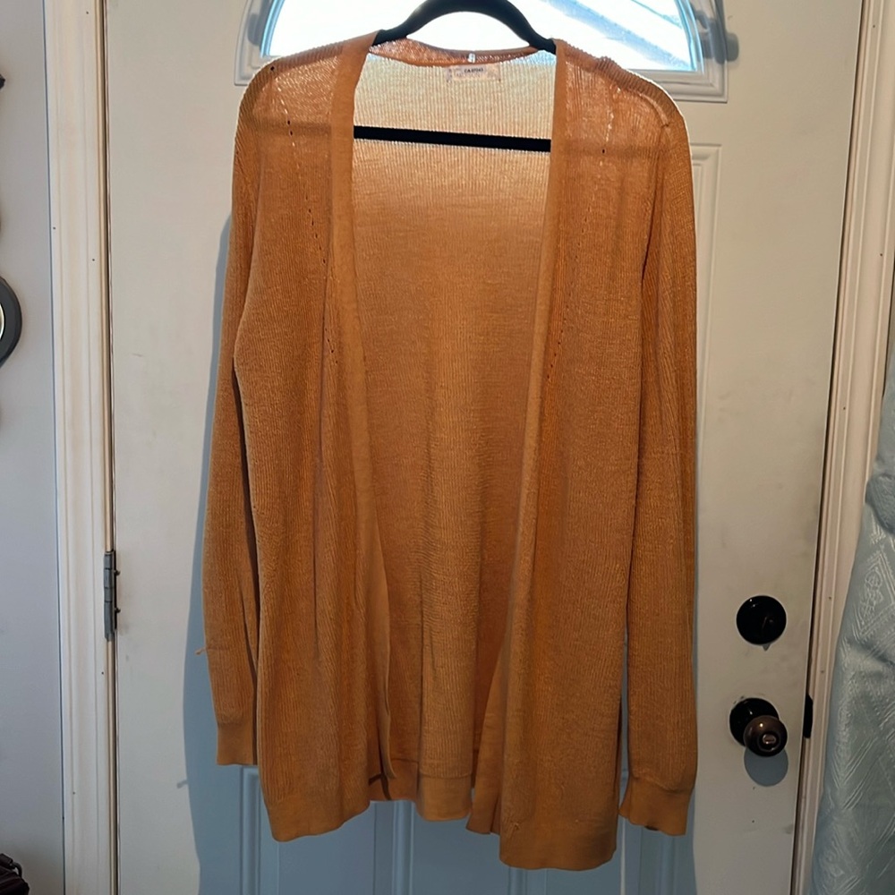 L Mustard Open Front Cardigan